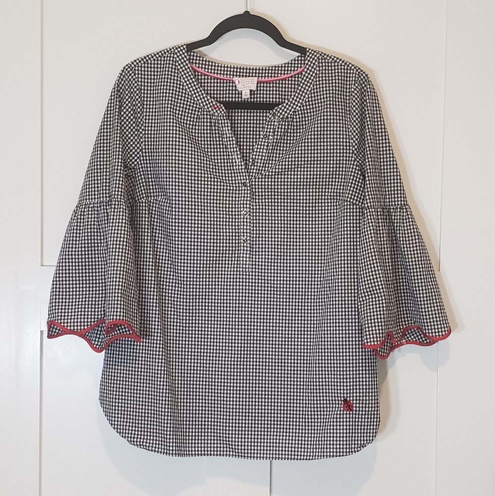 Talbots Oprah Collection Gingham Popover Top Embroidered Lady Bug Size Medium